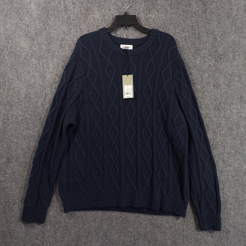 Goodfellow & Co Sweater Mens XL Navy Blue Cable Knit Crewneck Pullover NWT
